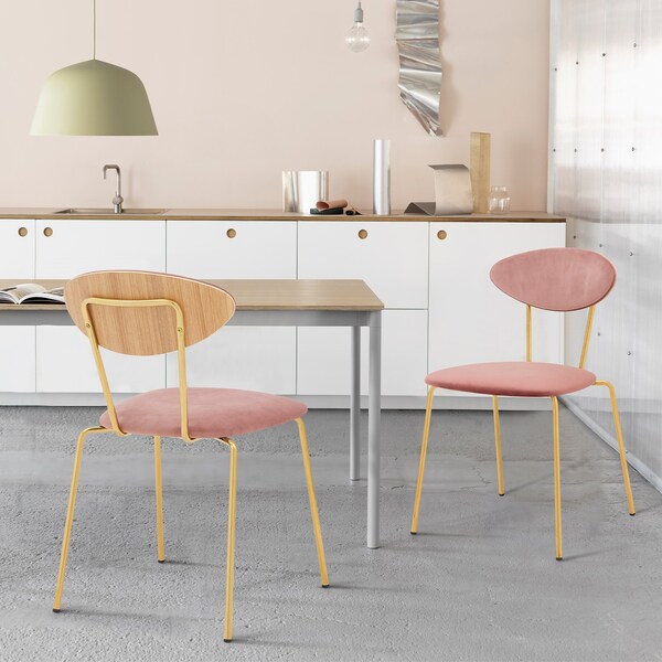 Armen Living Neo Modern Pink Velvet and Gold Metal Leg Dining Room Chairs - Set of 2 - LCNESIGLPNK