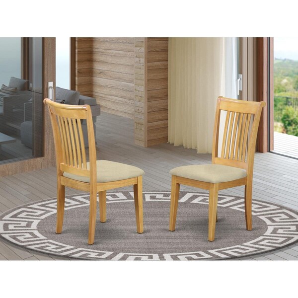 East West Furniture Portland Slat Back Dining Room Chair with Linen Upholstery Seat - oak - Set of 2 - POC-OAK-C