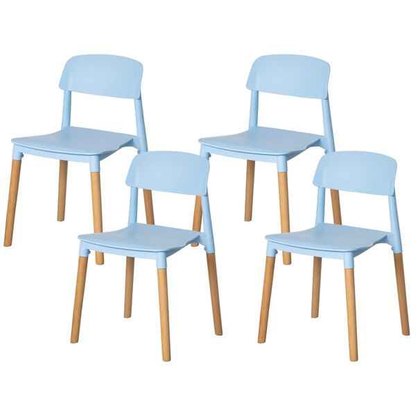 Fabulaxe Modern Plastic Dining Chair Open Back with Beech Wood Legs, Blue Set of 4 - QI004222.BL.4
