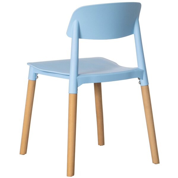 Fabulaxe Modern Plastic Dining Chair Open Back with Beech Wood Legs, Blue Set of 4 - QI004222.BL.4