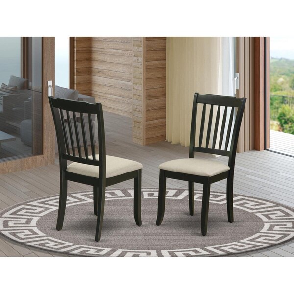 East West Furniture Danbury Vertical Slatted Back Chairs with Linen Fabric Fabric Seat - Black - Set of 2 - DAC-BLK-C