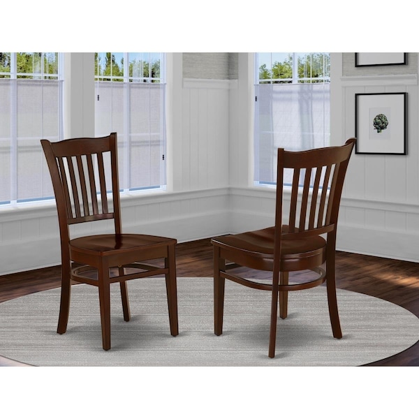 East West Furniture Groton Dining Chair with Wood Seat - Mahogany - Set of 2 - GRC-MAH-W