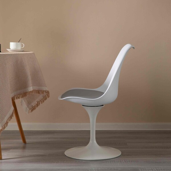 Fabulaxe Mid-Century Modern White Tulip Side Chair with Grey Cushioned Seat - Stylish and - QI004628.GY.2