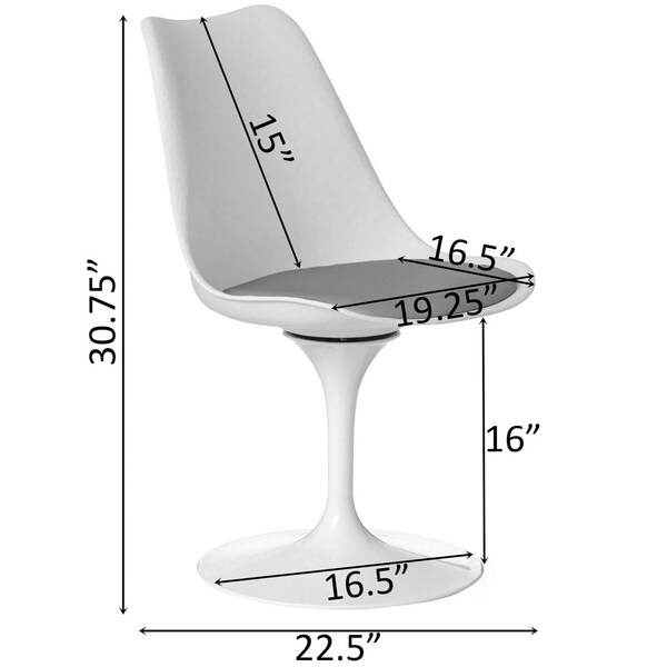 Fabulaxe Mid-Century Modern White Tulip Side Chair with Grey Cushioned Seat - Stylish and - QI004628.GY.2