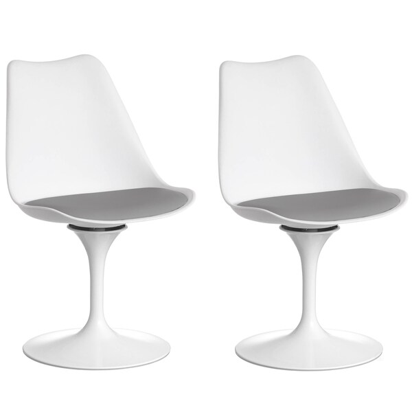 Fabulaxe Mid-Century Modern White Tulip Side Chair with Grey Cushioned Seat - Stylish and - QI004628.GY.2