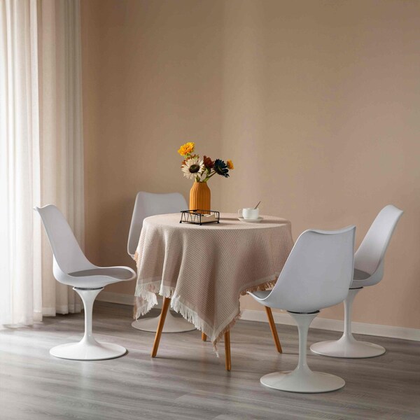 Fabulaxe Mid-Century Modern White Tulip Side Chair with Grey Cushioned Seat - Stylish and - QI004628.GY.2