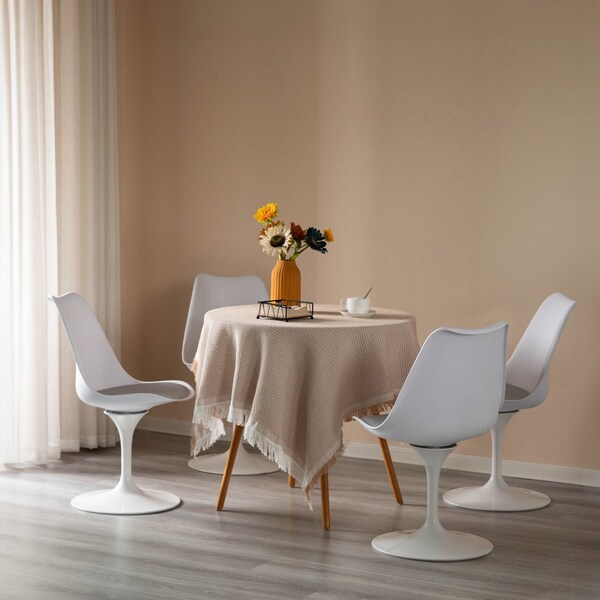 Fabulaxe Mid-Century Modern White Tulip Side Chair with Grey Cushioned Seat - Stylish and - QI004628.GY.2