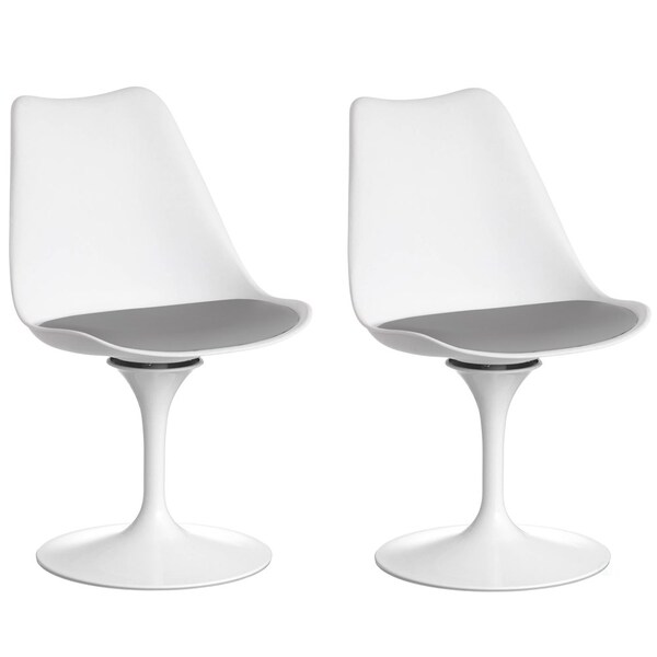 Fabulaxe Mid-Century Modern White Tulip Side Chair with Grey Cushioned Seat - Stylish and - QI004628.GY.2