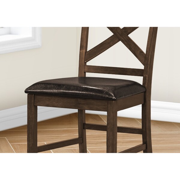 Monarch Specialties Dining Chair, 44'' Height, Upholstered, Dark Walnut, Brown Leather Look, Transitional, 2PK - I 1388