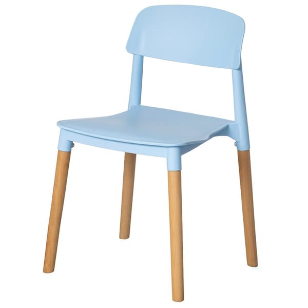 Fabulaxe Modern Plastic Dining Chair Open Back with Beech Wood Legs, Blue - QI004222.BL