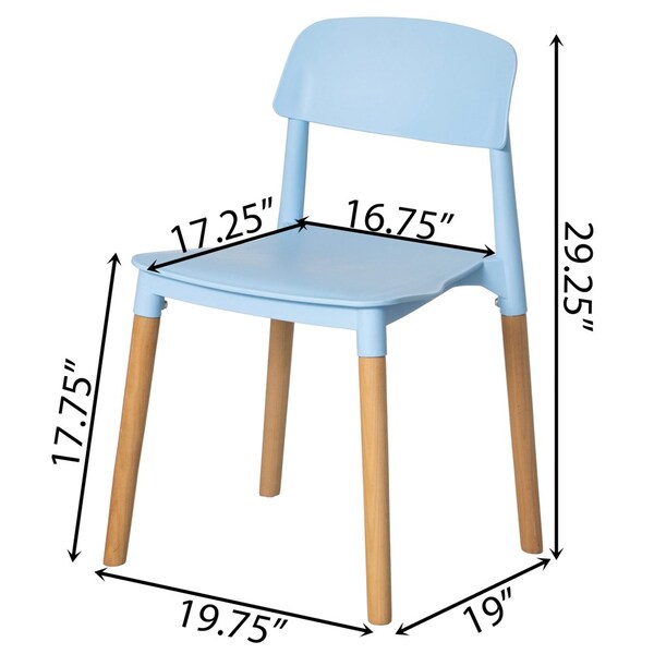 Fabulaxe Modern Plastic Dining Chair Open Back with Beech Wood Legs, Blue - QI004222.BL