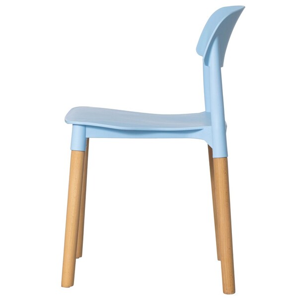Fabulaxe Modern Plastic Dining Chair Open Back with Beech Wood Legs, Blue - QI004222.BL