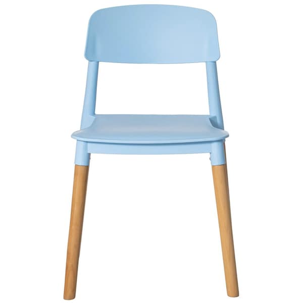 Fabulaxe Modern Plastic Dining Chair Open Back with Beech Wood Legs, Blue - QI004222.BL