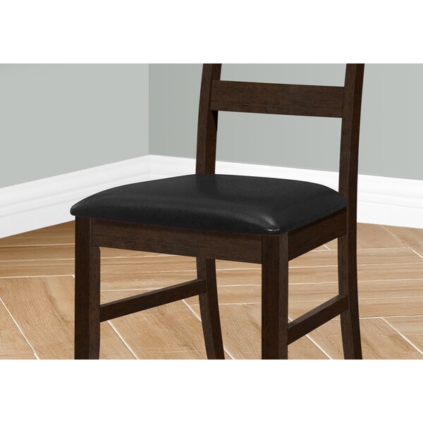 Monarch Specialties Dining Chair, 37'' Height, Upholstered, Brown Leather Look, Brown Solid Wood, Transitional, 2PK - I 1332