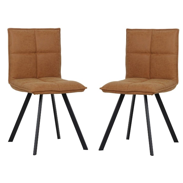 Kd Americana Wesley Modern Leather Dining Chair with Metal Legs, Light Brown, 2PK - KD3042420