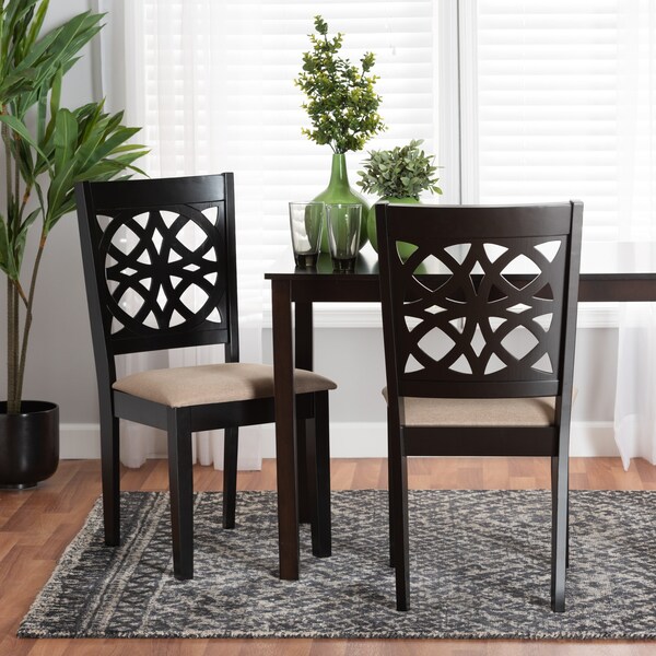 Baxton Studio Abigail Modern Beige Fabric and Dark Brown Finished Wood 2-Piece Dining Chair Set, PR - 230-2PC-13212-ZORO