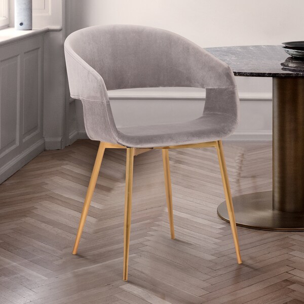 Armen Living Jocelyn Mid-Century Gray Dining Accent Chair with Gold Metal Legs - LCJCCHGLDGR