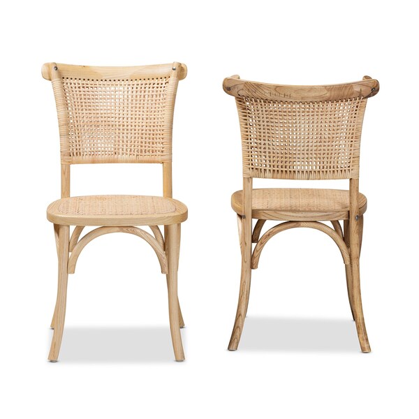 Baxton Studio Fields Mid-Century Brown Woven Rattan and Wood 2-Piece Cane Dining Chair Set PR - 195-2PC-12393-ZORO