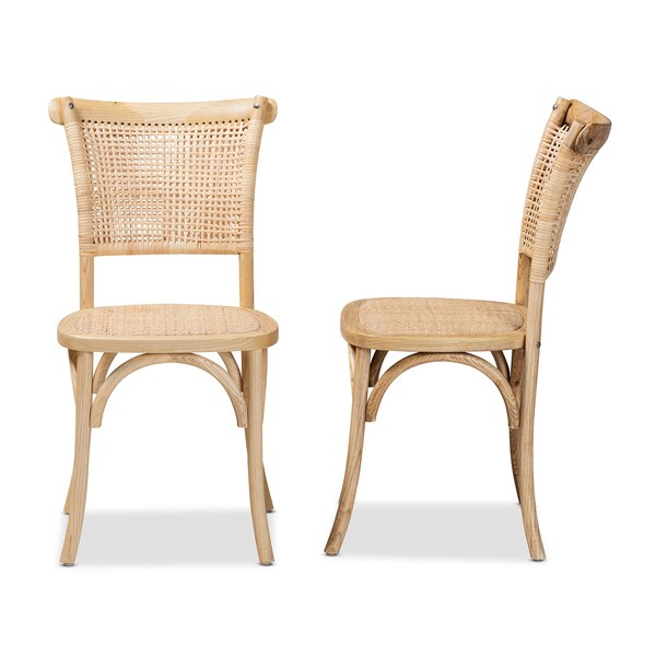 Baxton Studio Fields Mid-Century Brown Woven Rattan and Wood 2-Piece Cane Dining Chair Set PR - 195-2PC-12393-ZORO