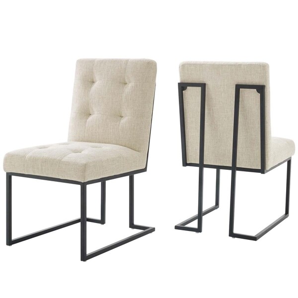 Modway Furniture 25.5 x 38 x 35.5 in. Privy Stainless Steel Upholstered Fabric Dining Chair, Black Beige - Set of 2 - EEI-4153-BLK-BEI