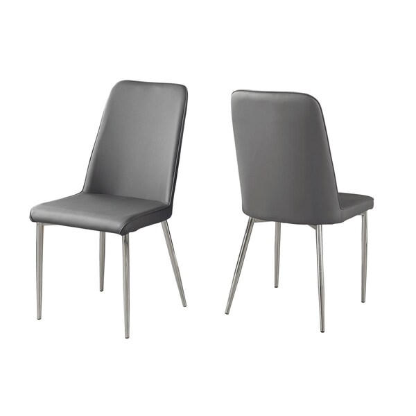 Daphnes Dinnette 37 in. Grey Leather-Look Chrome Dining Chair, 2PK - DA3079053