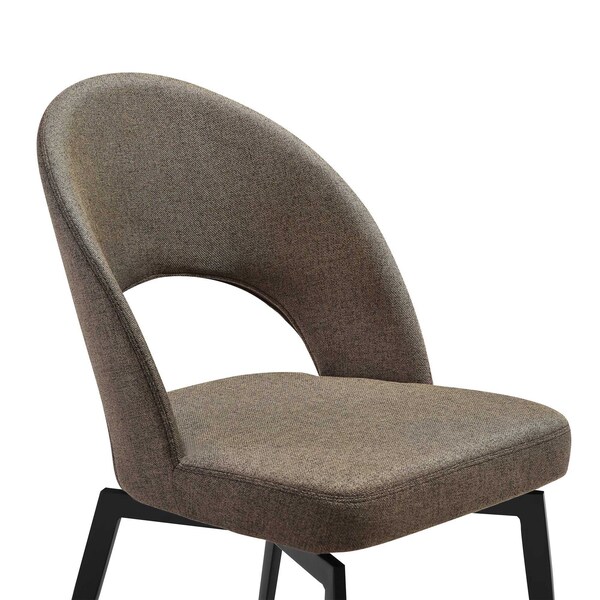 Armen Living Lucia Swivel Upholstered Dining Chair in Brown Fabric with Black Metal Legs - Set of 2 - LCLUSICOBLK
