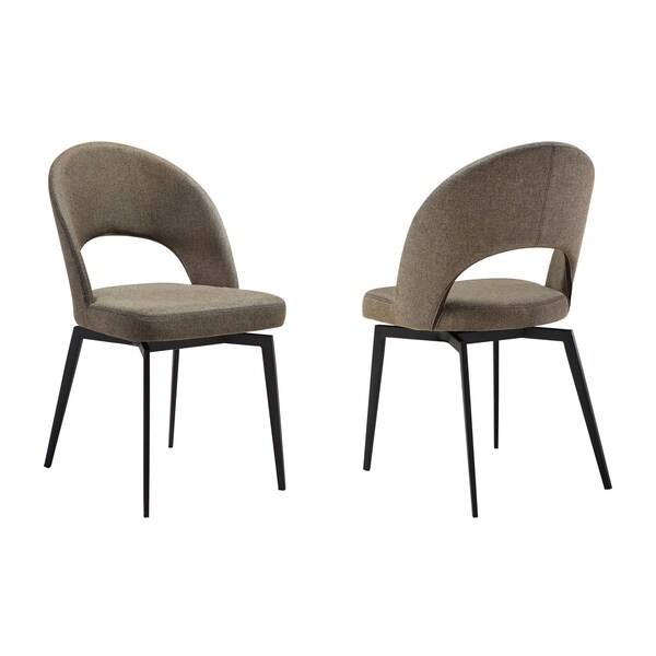 Armen Living Lucia Swivel Upholstered Dining Chair in Brown Fabric with Black Metal Legs - Set of 2 - LCLUSICOBLK