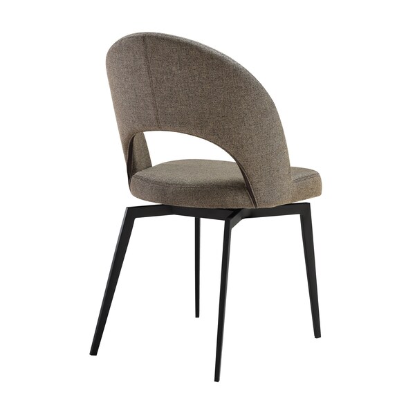 Armen Living Lucia Swivel Upholstered Dining Chair in Brown Fabric with Black Metal Legs - Set of 2 - LCLUSICOBLK