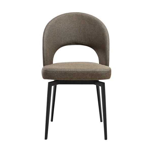 Armen Living Lucia Swivel Upholstered Dining Chair in Brown Fabric with Black Metal Legs - Set of 2 - LCLUSICOBLK