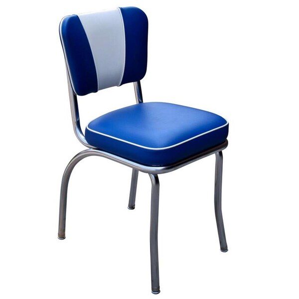 Bookazine 4220 V -Back Diner Chair -Royal Blue-White- with 2 inch Box Seat  - Chrome - TI2644160