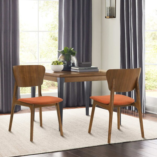 Armen Living Kalia Wood Dining Chair in Walnut Finish with Orange Fabric - Set of 2 - LCKACHWAOR