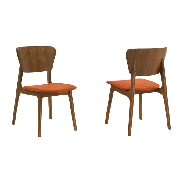 Armen Living Kalia Wood Dining Chair in Walnut Finish with Orange Fabric - Set of 2 - LCKACHWAOR