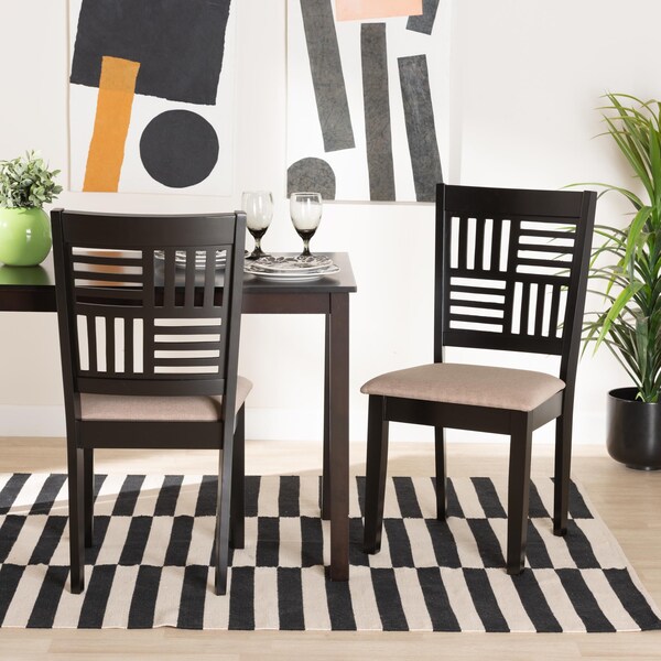 Baxton Studio Deanna Modern Beige Fabric and Dark Brown Finished Wood 2-Piece Dining Chair Set, PR - 232-2PC-13183-ZORO