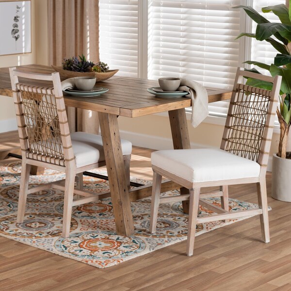 Bali & Pari Ulric Modern Bohemian White Washed Mahogany Wood Dining Chair - 238-13426-ZORO