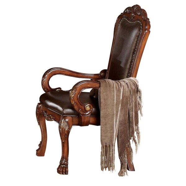 Homeroots 24 x 25 x 46 in. PU Cherry Oak Wood Poly Resin Upholstery Arm Chair, 2PK - 347003