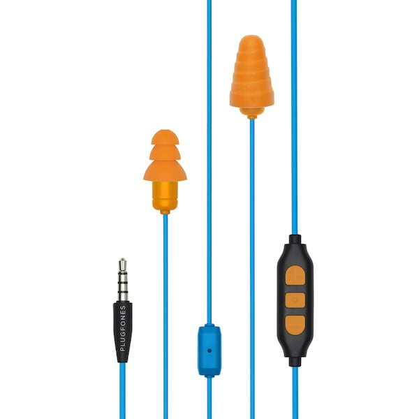 Plugfones Plugfones Guardian Plus 29 dB Nylon/Silicone/Soft Foam 3.5 MM Jack Earplugs/Earphones w/Mic Blue/Ora - PGP-UO