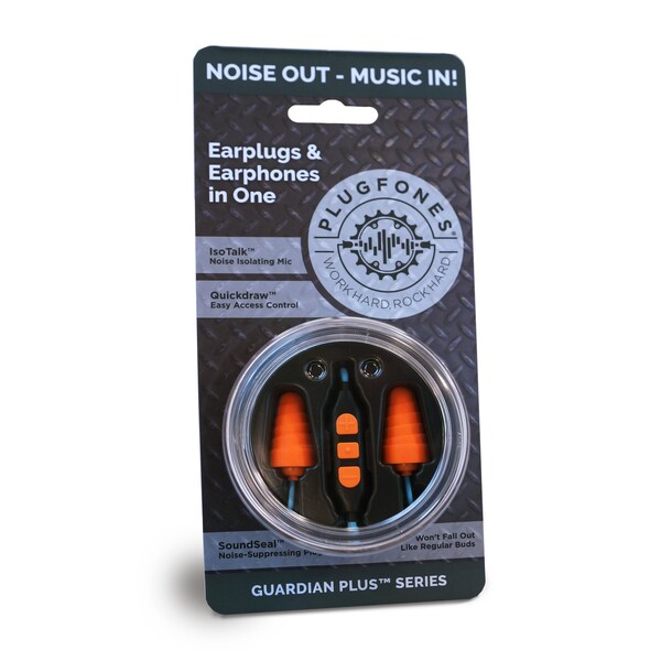 Plugfones Plugfones Guardian Plus 29 dB Nylon/Silicone/Soft Foam 3.5 MM Jack Earplugs/Earphones w/Mic Blue/Ora - PGP-UO
