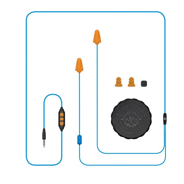 Plugfones Plugfones Guardian Plus 29 dB Nylon/Silicone/Soft Foam 3.5 MM Jack Earplugs/Earphones w/Mic Blue/Ora - PGP-UO
