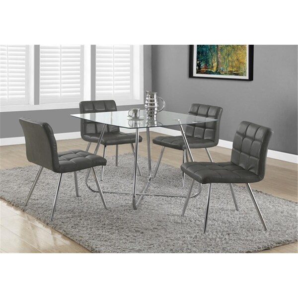 Daphnes Dinnette 32 H in. Grey Leather-Look and Chrome Metal Dining Chair - 2 Pieces - DA3180188
