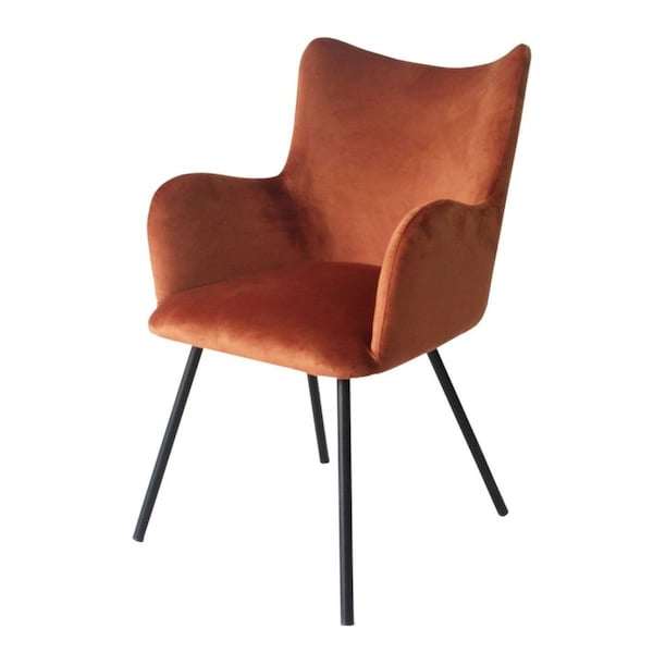 Homeroots Rust Orange Curvy Velvet & Black Modern Dining Chair - 472244