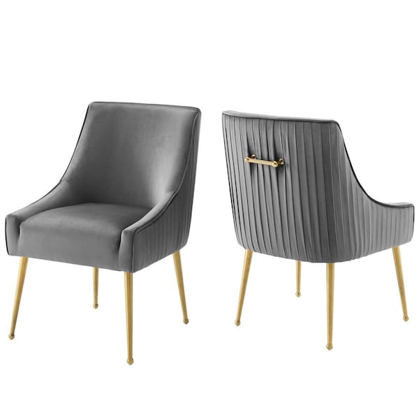 Modway Furniture Discern Pleated Back Upholstered Performance Velvet Dining Chair, Gray - Set of 2 - EEI-4149-GRY