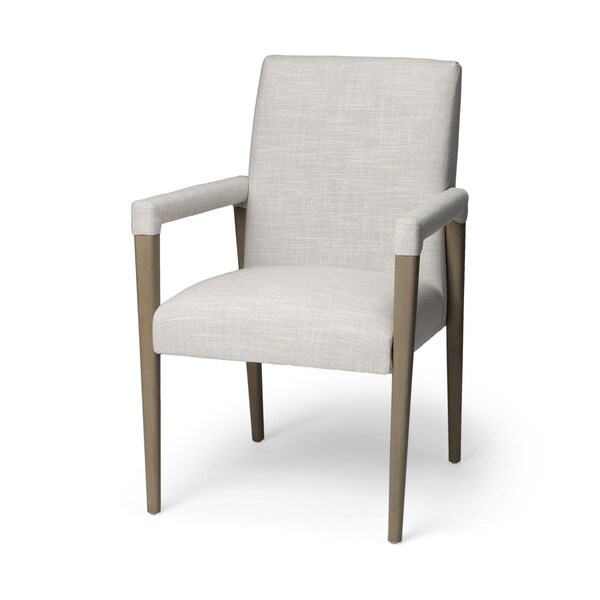 Homeroots Cream Fabric Wrap with Brown Wood Frame Dining Chair - 380408