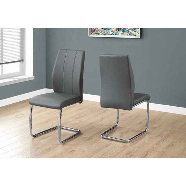 Gfancy Fixtures 77.5 in. Grey Leather Look, Chrome Metal & Foam Dining Chairs, 2PK - GF3661469