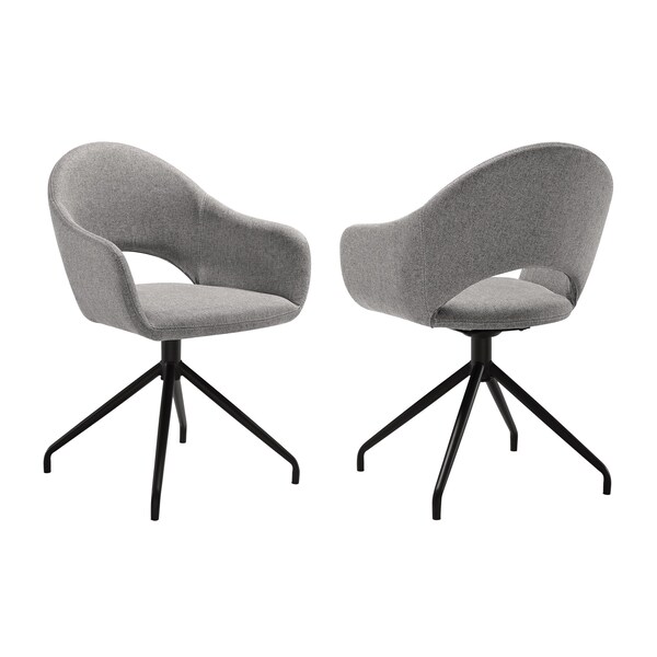 Armen Living Pria Swivel Upholstered Dining Chair in Gray Fabric with Black Metal Legs - Set of 2 - LCPRSIGRYBLK