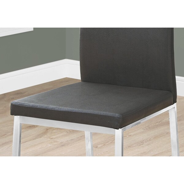 Homeroots 39.5 in. Grey Leather Look; Foam & Chrome Metal Dining Chairs - Pack of 2 - 332611