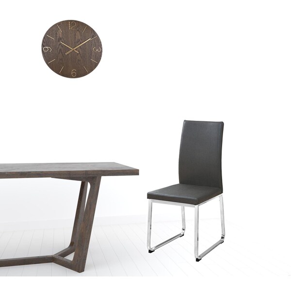 Homeroots 39.5 in. Grey Leather Look; Foam & Chrome Metal Dining Chairs - Pack of 2 - 332611