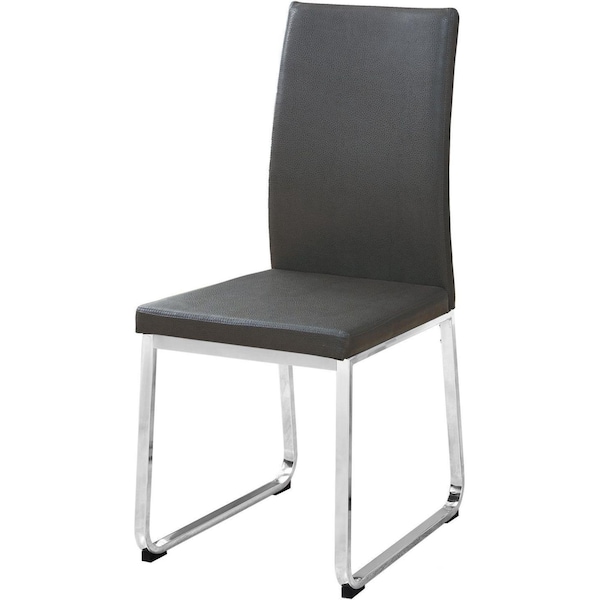 Homeroots 39.5 in. Grey Leather Look; Foam & Chrome Metal Dining Chairs - Pack of 2 - 332611