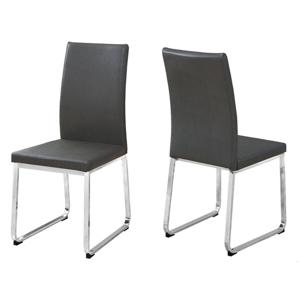 Homeroots 39.5 in. Grey Leather Look; Foam & Chrome Metal Dining Chairs - Pack of 2 - 332611