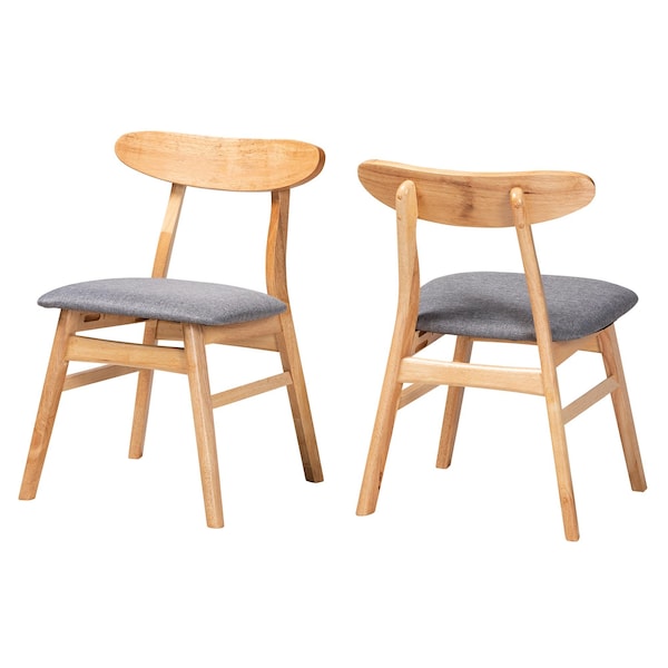 Baxton Studio Ulyana Mid-Century Grey Fabric and Natural Brown Finished Wood 2-Piece Dining Chair Set, PR - 232-2PC-13195-ZORO