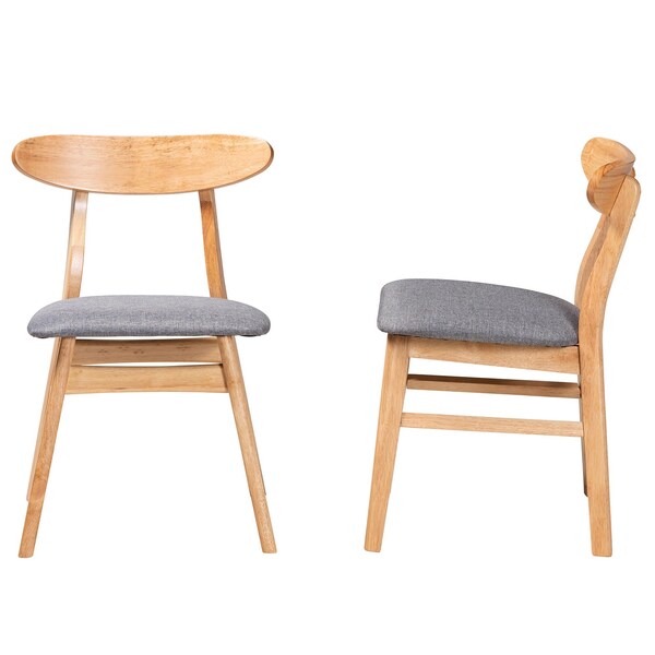 Baxton Studio Ulyana Mid-Century Grey Fabric and Natural Brown Finished Wood 2-Piece Dining Chair Set, PR - 232-2PC-13195-ZORO